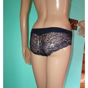 Marilyn Monroe Intimates Black Hipster Panties with Sheer Lace Butt size S pinup